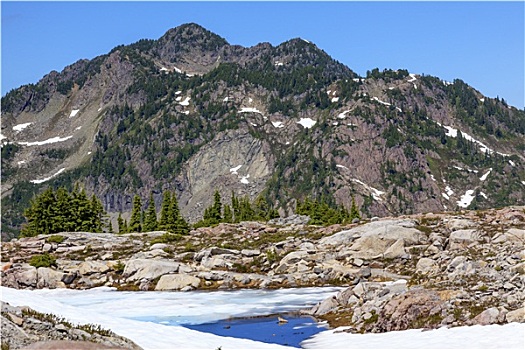 红色,山,小,蓝色,雪,水池,艺术家,华盛顿