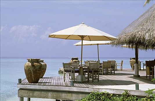 马尔代夫,桌子,扶手椅,伞,海边