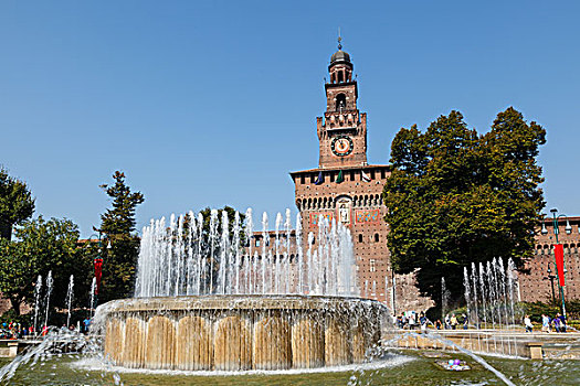 喷泉,城堡,米兰,伦巴第,意大利
