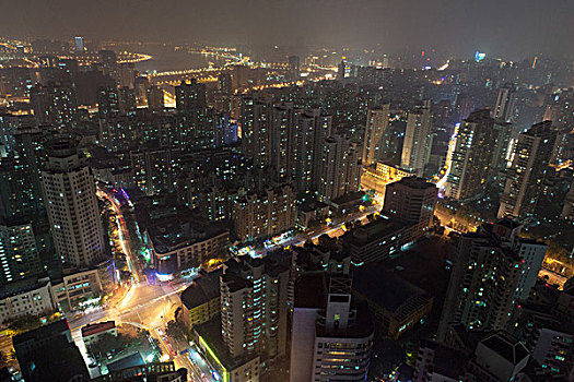 俯视图,上海,夜晚,中国