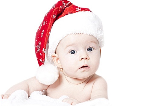 头像,婴儿,圣诞帽,隔绝,白色背景