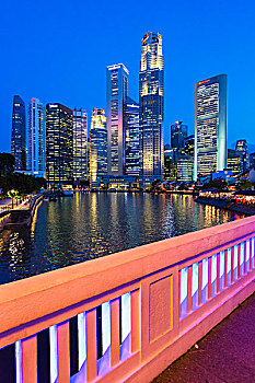 桥,上方,新加坡河,天际线,黄昏,中央区域,新加坡
