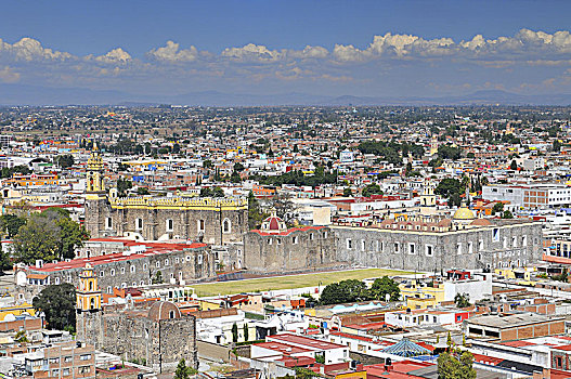 风景,市区,寺院,柏布拉,墨西哥