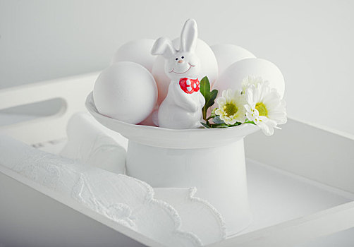 蛋,兔子,花,白色背景,表面