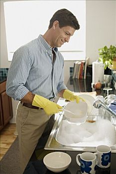 男人,洗碗