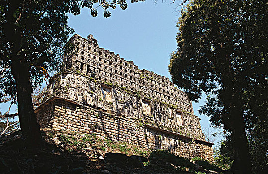 仰视,古遗址,建筑,雅克奇兰,玛雅,恰帕斯,墨西哥