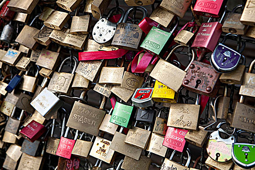 数以千计,挂锁,标识,喜爱,霍亨索伦,桥,北莱茵威斯特伐利亚,德国,欧洲