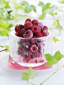 冰冻,树莓,冰,碗