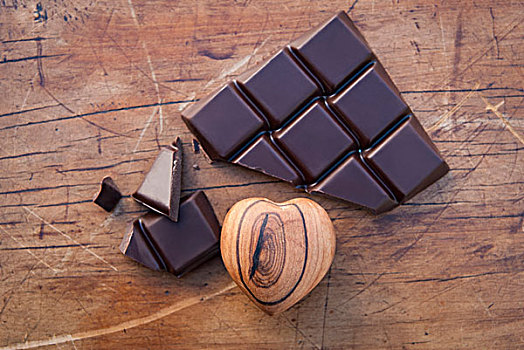 静物,黑巧克力,木质,心形