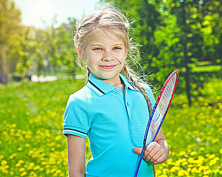女孩,网球拍
