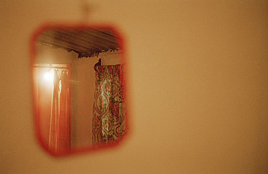 粉色,镜子,温暖,卧室,反射,花,窗户,帘,淋浴,干盐湖,旺图拉,墨西哥,2004年