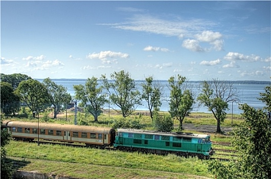 风景,列车,湖