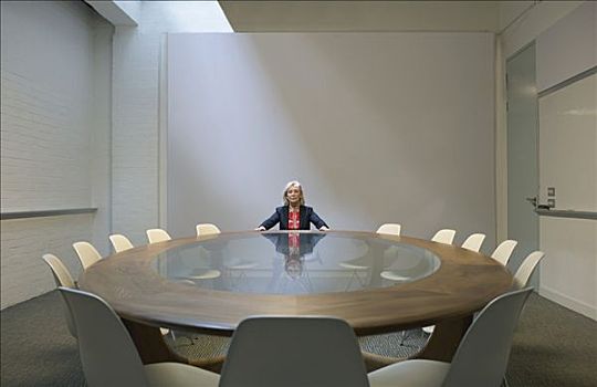 女人,坐,会议室,一个