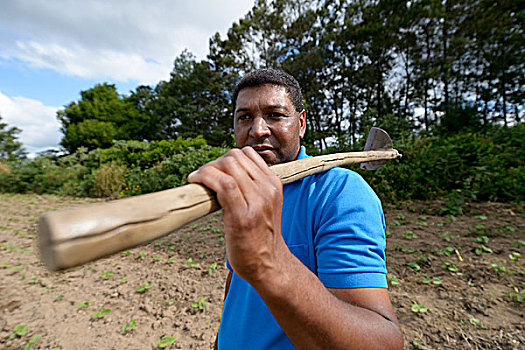 农民,54岁,拿着,耙子,地点,住宅区,里奥格兰德,巴西,南美,慈善