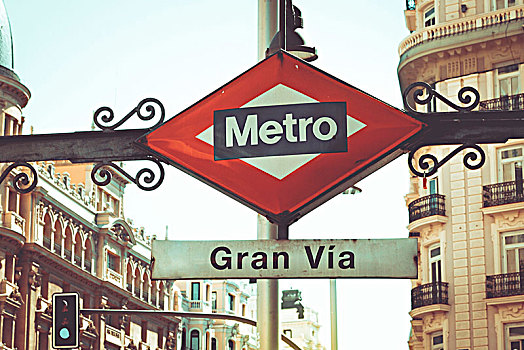 地铁站,标识,格兰大道,马德里,西班牙,欧洲