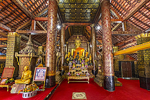 坐佛,雕塑,寺院,庙宇,琅勃拉邦,老挝,印度支那,亚洲
