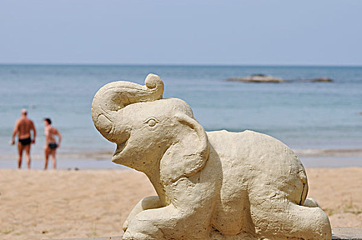 大象,雕塑,海滩