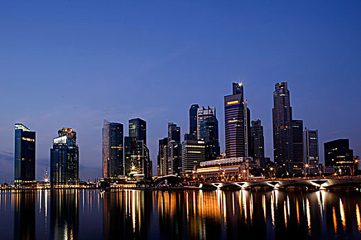 新加坡,城市天际线,码头,湾,夜晚