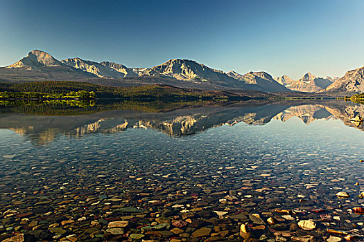 湖,山,反射,冰川国家公园,蒙大拿