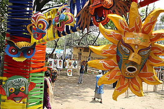 文化,条理,面具,节庆,新年,达卡,孟加拉,四月,2007年