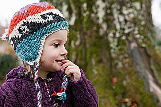 小女孩,编织,毛衣,帽