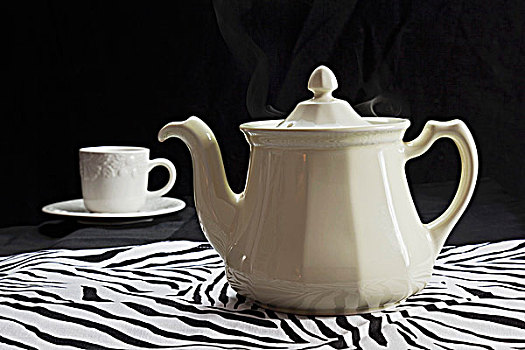 白色,茶壶,茶杯,图案,布