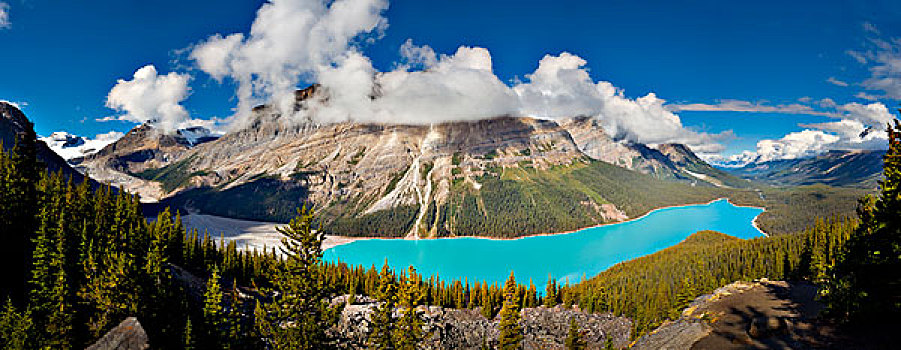 艾伯塔省,加拿大,班芙国家公园,全景,佩多湖,青绿色,彩色,结冰,面粉,数码合成,大幅,尺寸