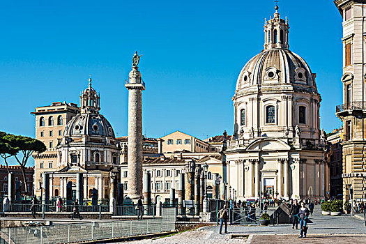 古罗马广场,柱子,圣玛丽亚教堂,洛雷托,左边,双胞胎,教堂,玛丽亚,罗马,拉齐奥,意大利,欧洲