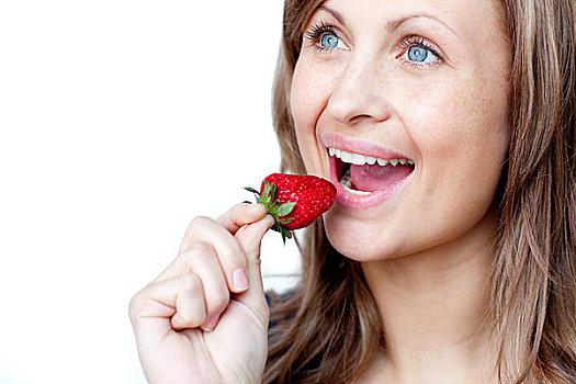 女青年,吃饭,草莓