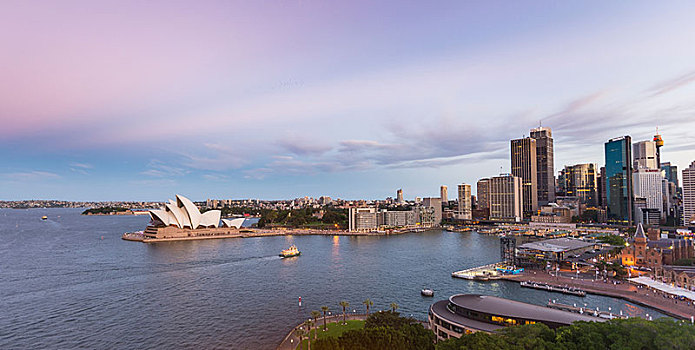 日落,环形码头,石头,天际线,悉尼歌剧院,金融区,银行,地区,悉尼,新南威尔士,澳大利亚,大洋洲