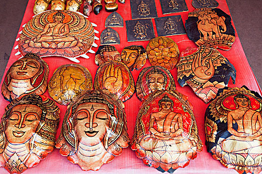 老挝,琅勃拉邦,种族,工艺,夜市,展示,纪念品,涂绘,龟,壳
