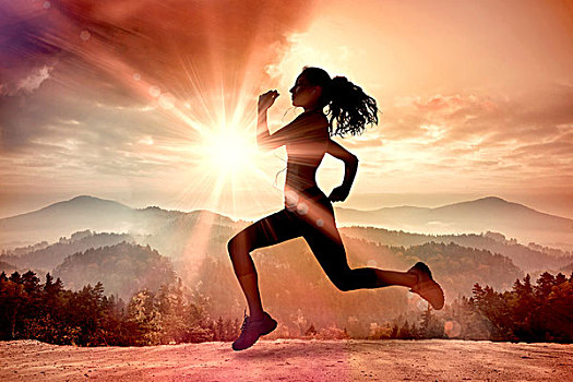 全身,健康,女人,慢跑