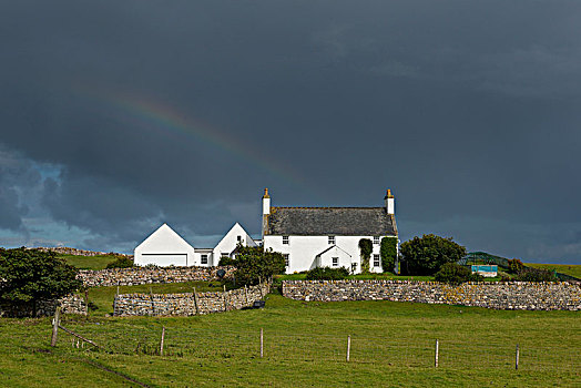 房子,农舍,彩虹,乌云,萨瑟兰,高地,苏格兰,英国