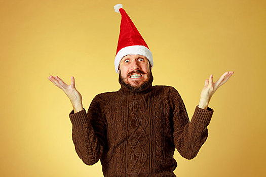 吃惊,圣诞节,男人,戴着,圣诞帽