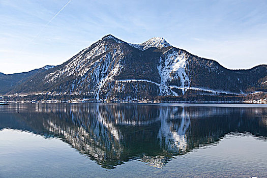 瓦尔幸湖,湖,山,冬天,看,上巴伐利亚,巴伐利亚,德国,欧洲