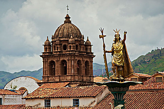广场,阿玛斯,库斯科,秘鲁,雕塑,本土文化,基督教堂,英国,马丘比丘