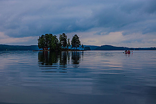 独木舟,旅游,黄昏,湖,耶尔塔兰德,瑞典
