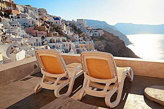 休闲,生活,椅子,锡拉岛,希腊
