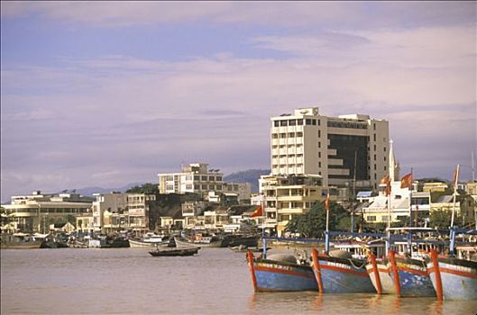 越南,岘港,渔船,停泊,河