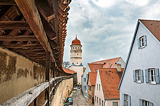 老城墙,塔,斯瓦比亚,巴伐利亚,德国,欧洲
