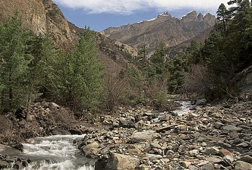河,流动,山峦,尼泊尔