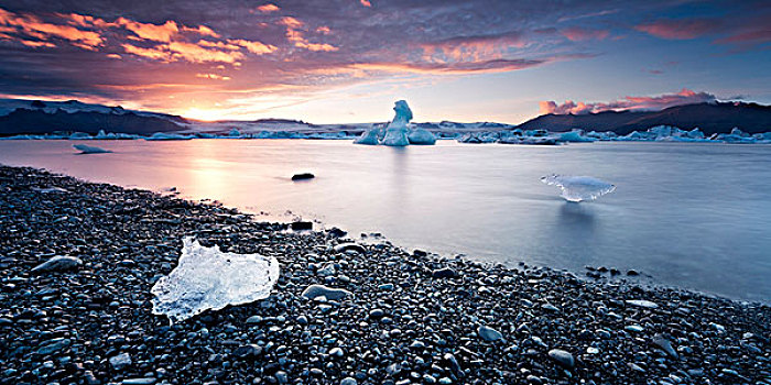 冰岛,结冰,湖,落日