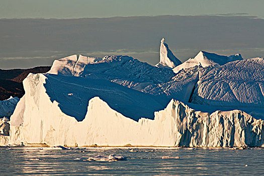 格陵兰,伊路利萨特,子夜太阳,巨大,冰山,雅各布港冰川,漂浮,迪斯科湾