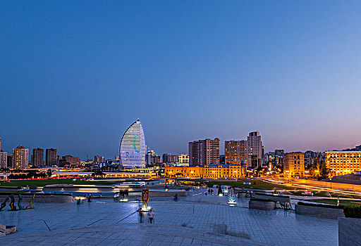 夜景,巴库,阿塞拜疆,日落