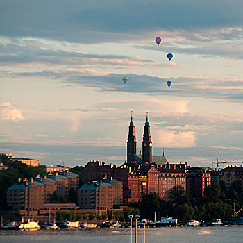 热气球,上方,城市,斯德哥尔摩,瑞典