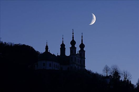 新月,上方,玛丽亚,小教堂,朝拜,场所,维尔茨堡,巴伐利亚,德国
