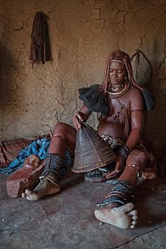 辛巴族,女人,清洁,仪式,地区,纳米比亚,非洲