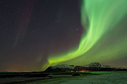 北极光,靠近,罗弗敦群岛,挪威,欧洲