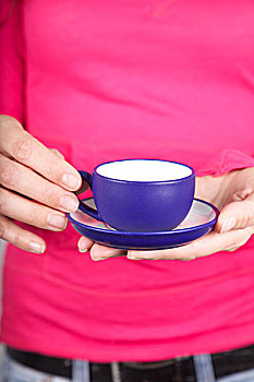 咖啡,蓝色,杯子,粉色背景