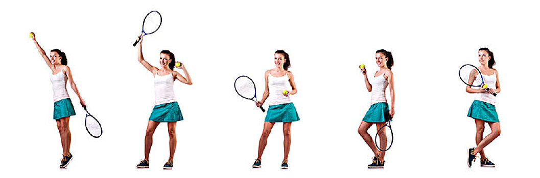 女人,网球手,隔绝,白色背景